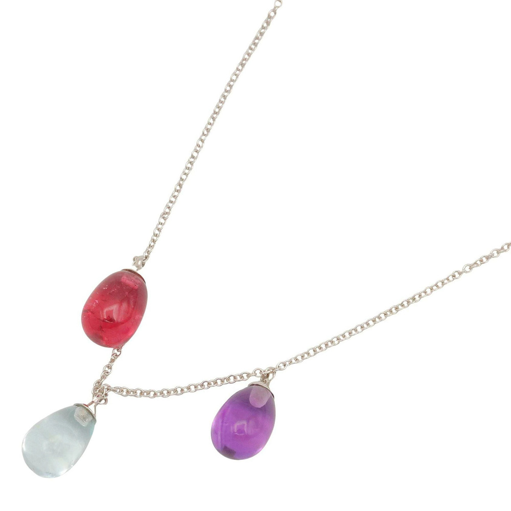 Tiffany Co Amethyst Aquamarine Tourmaline Rainbow Drop Necklace White Gold